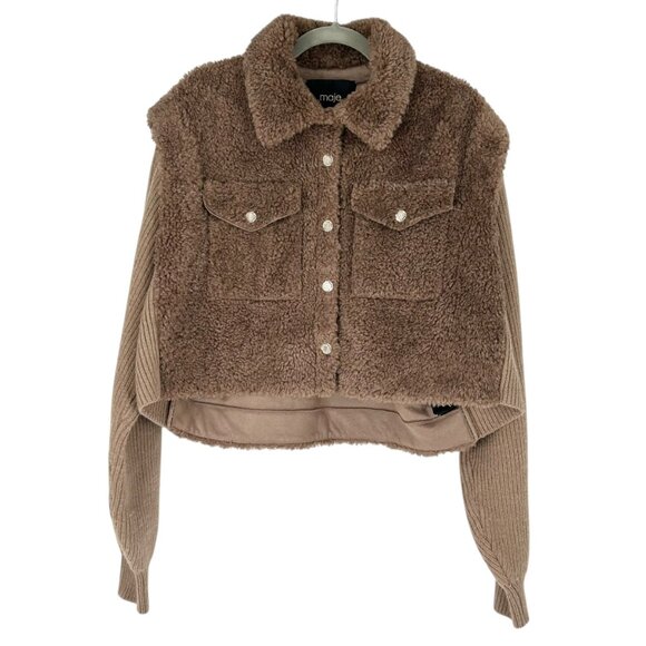 NWT Maje Belia Wool Blend Faux Sherpa Sweater Jacket - Picture 3 of 9